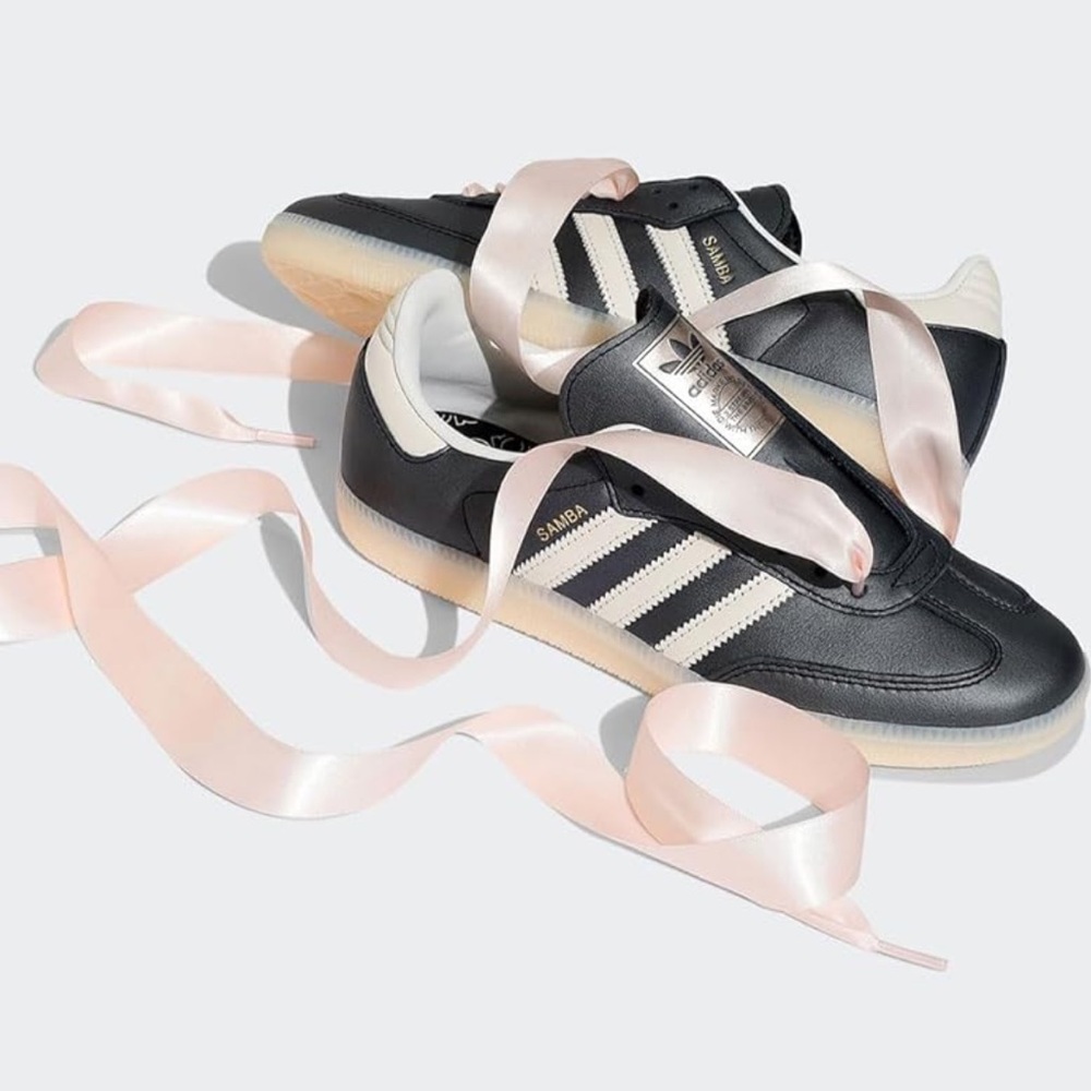 adidas Samba Black and White Sneakers with Pink Laces